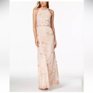 Adrianna Papell Pink Sequin Embellished Maxi Gown
